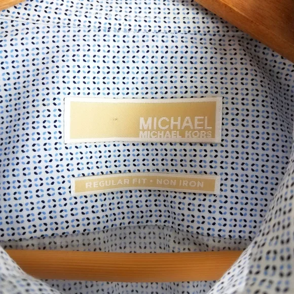 Michael Kors Blue Geometric Abstract Print Button Up Long Sleeve Dress Shirt - Picture 8 of 9